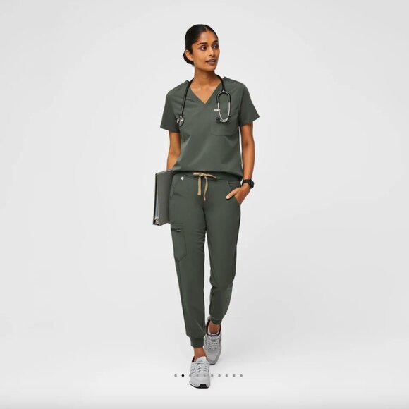 Figs Moss Green Zamora Jogger Scrub Pants - Picture 2 of 12